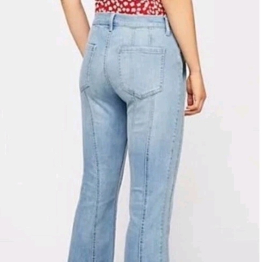 Rare FREE PEOPLE So Many Seams Retro 70s Flare Jeans Light Blue Size 29 Short - Picture 3 of 9